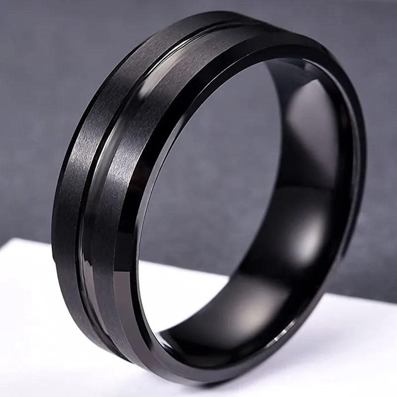 Men’s Matte Black Modern Band Ring